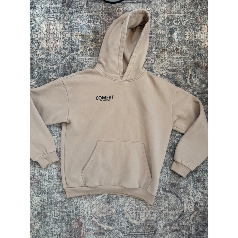 Comfrt Signature Hoodie Mens XL Tan Sand Heavyweight Oversized Sweatshirt Logo